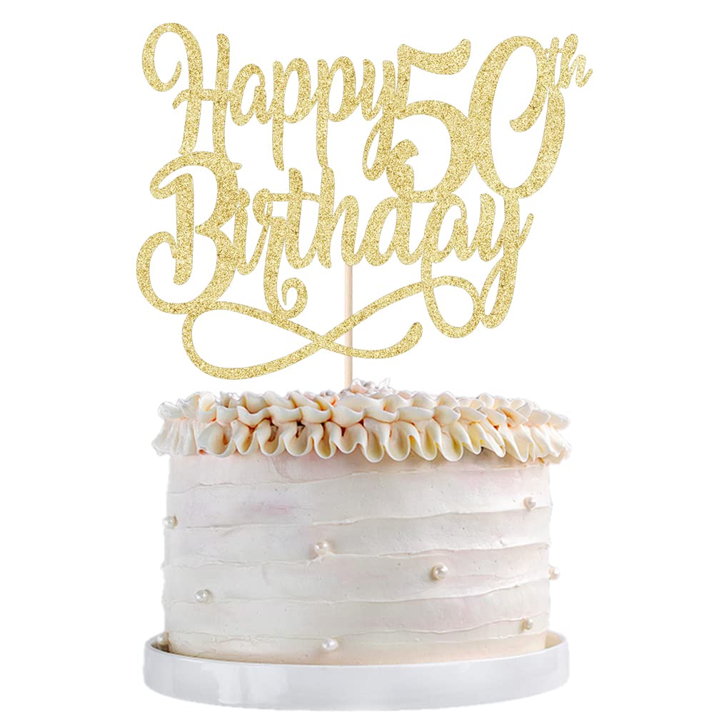 Gold Glitter Happy 50Th Birthday Cake Topper,Cheers To 50 Years,Happy 50Th Birthday Cake Topper,50Th Anniversary Cake Topper, Me