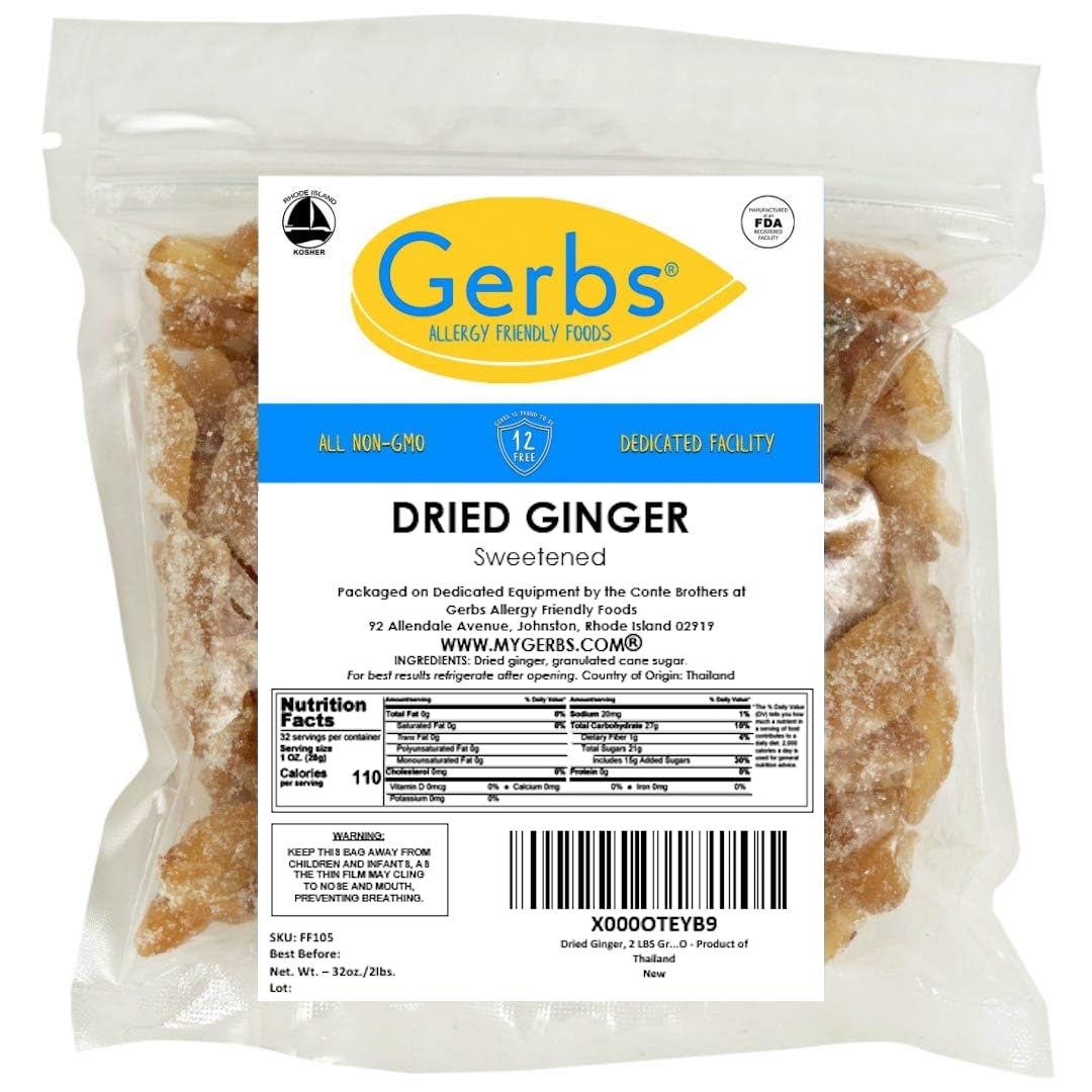 GERBS Dried Ginger 2 LBS. Granulated | Freshly Dehydrated Resealable Bulk Bag | Top Food Allergy Free | Sulfur Dioxide Free | Fa