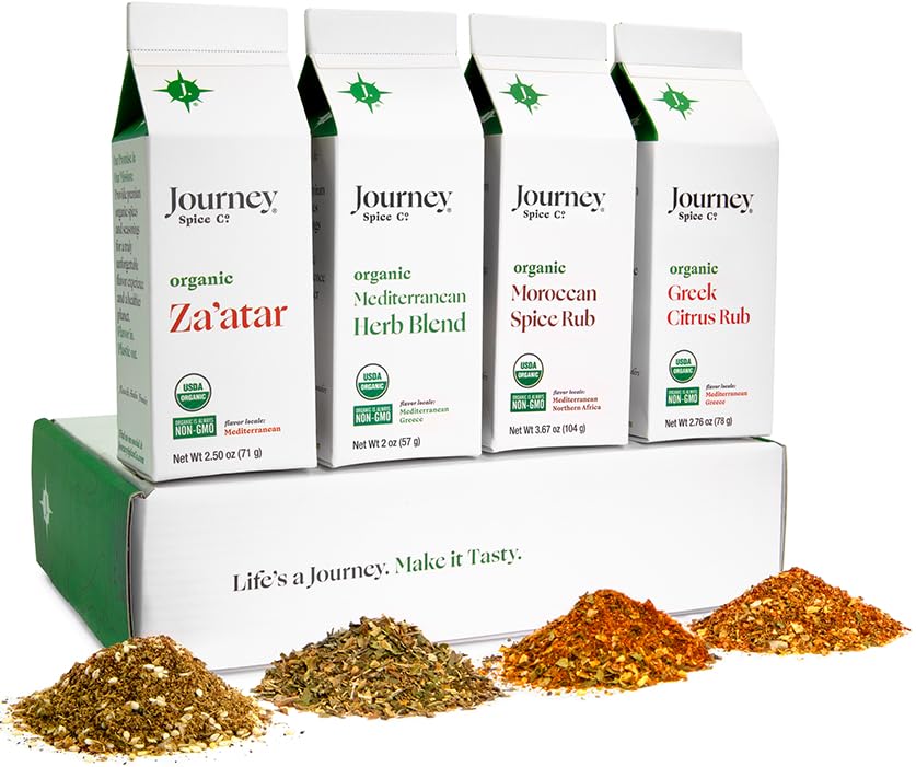 Organic Gourmet Mediterranean Spice And Seasoning Gift Set By Journey Spice Co. | Salt-Free | Greek Seasoning | Meat & Vegetable