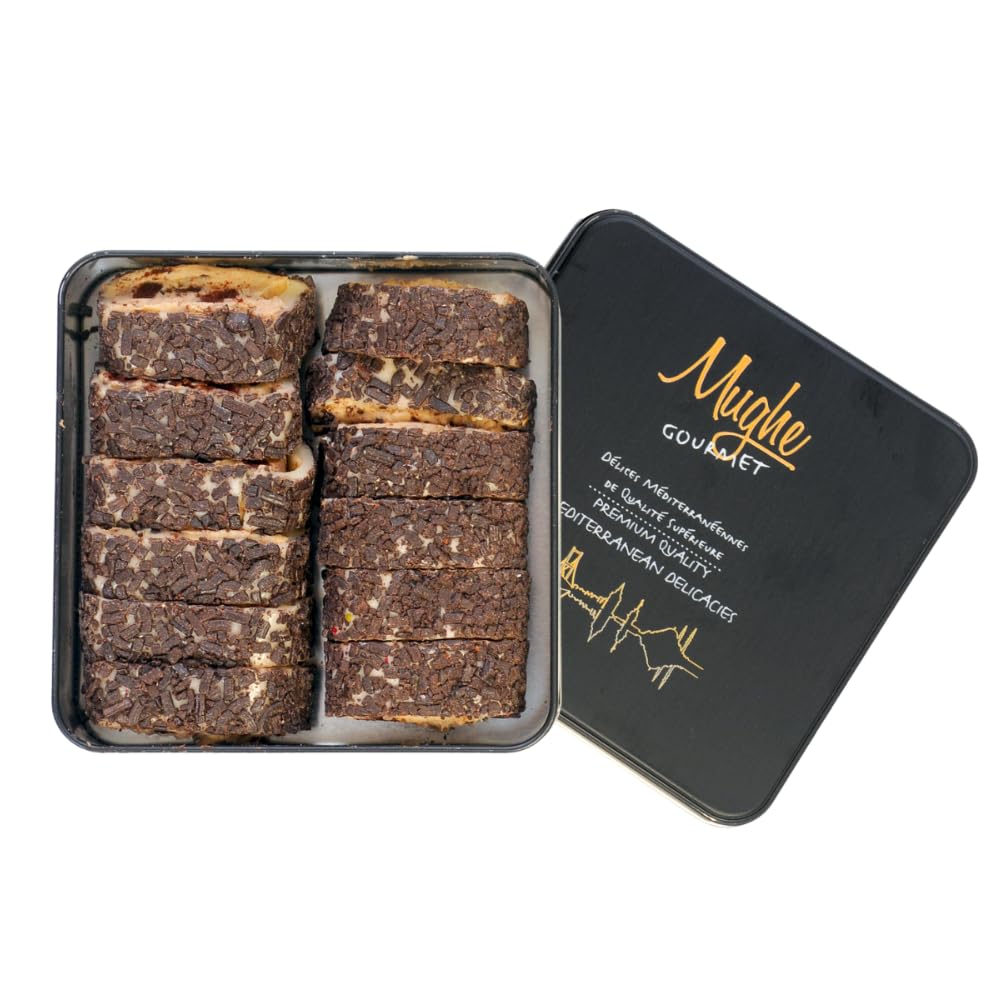 Mughe Gourmet Turkish Delight Gift Tin With Chocolate Cookie Cflavor Blendble Filling - 350G/0.77 Lbs Top-Grade Rolled Lokum