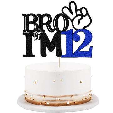 Bro I'm 12 Cake Topper- 12th Birthday Cake Picks, Officially Teenager Cake Topper, Boy 12th Birthday Cake Decorations - 12 Years