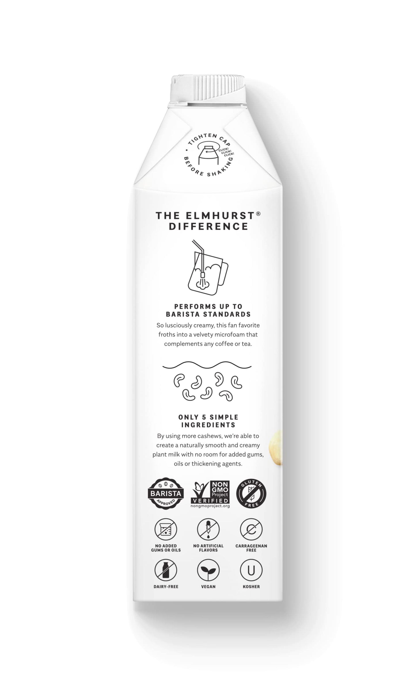 Elmhurst Cashew Milk - Dairy-Free, Vegan, Gluten-Free - 32 Ounce (Pack of 6)