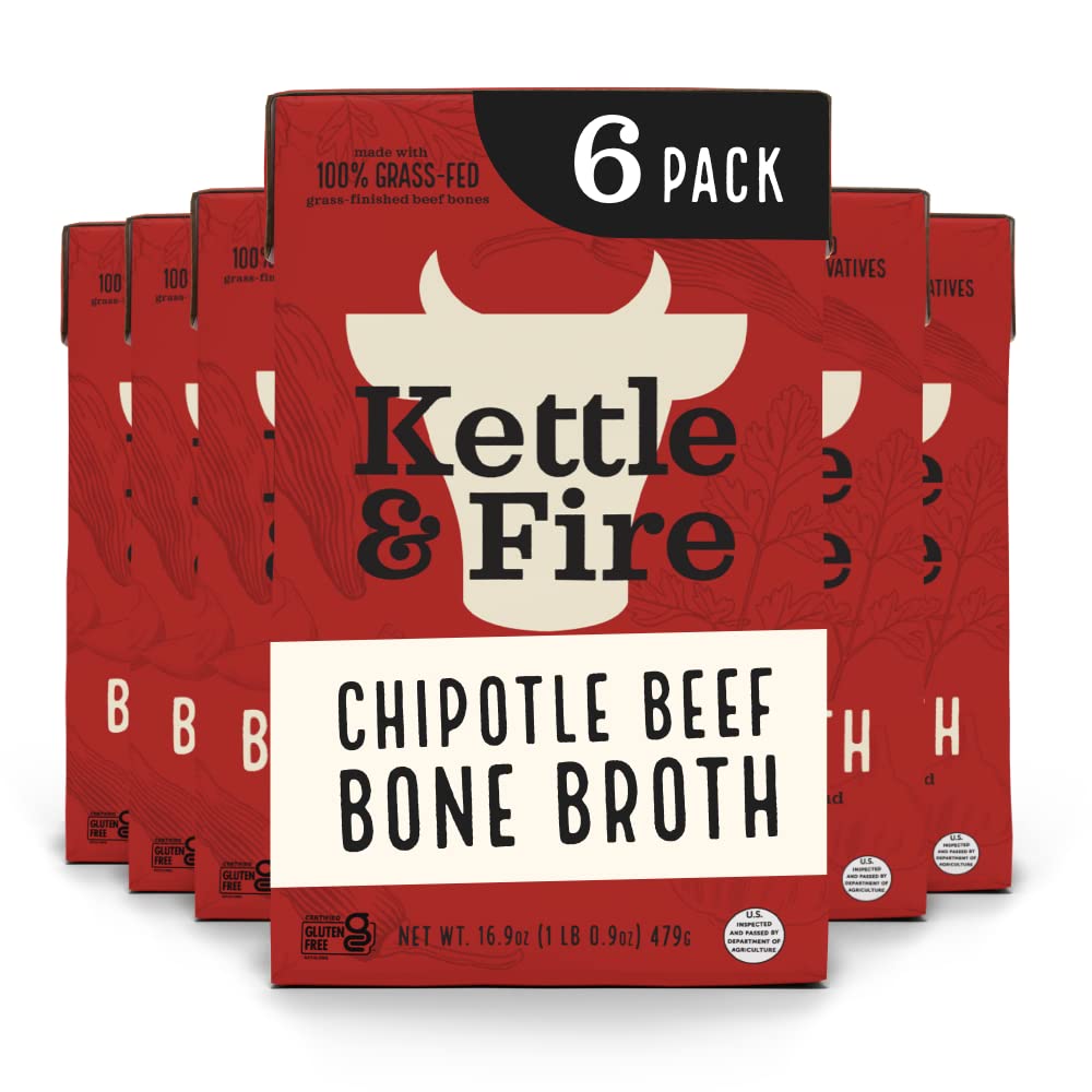Kettle & Fire Chipotle Beef Bone Broth, Keto & Paleo, Gluten Free, 16.9 Fl Oz (Pack of 6)