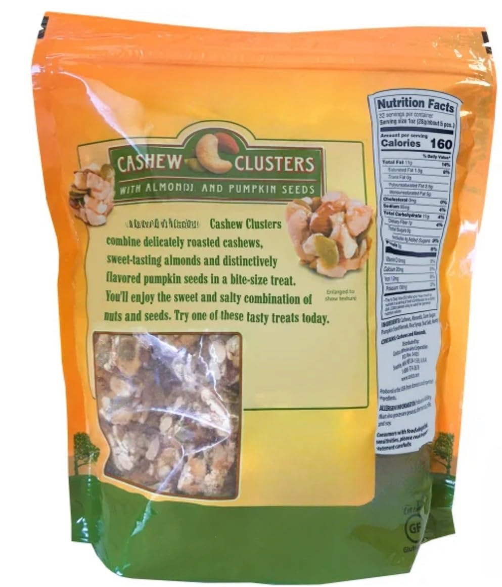 Kirkland Cashew Clusters with Almonds & Pumpkin Seeds - 50% Cashews, Gluten-Free, Kosher, Crunchy Snack Mix, 32 oz Resealable Ba