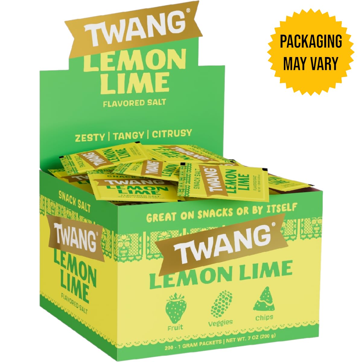 Twang Twangerz Snack Topping, Lemon Lime Flavor, 1 Gram Packets, Pack of 200, Lime Green, Ideal for Seasoning and Flavoring