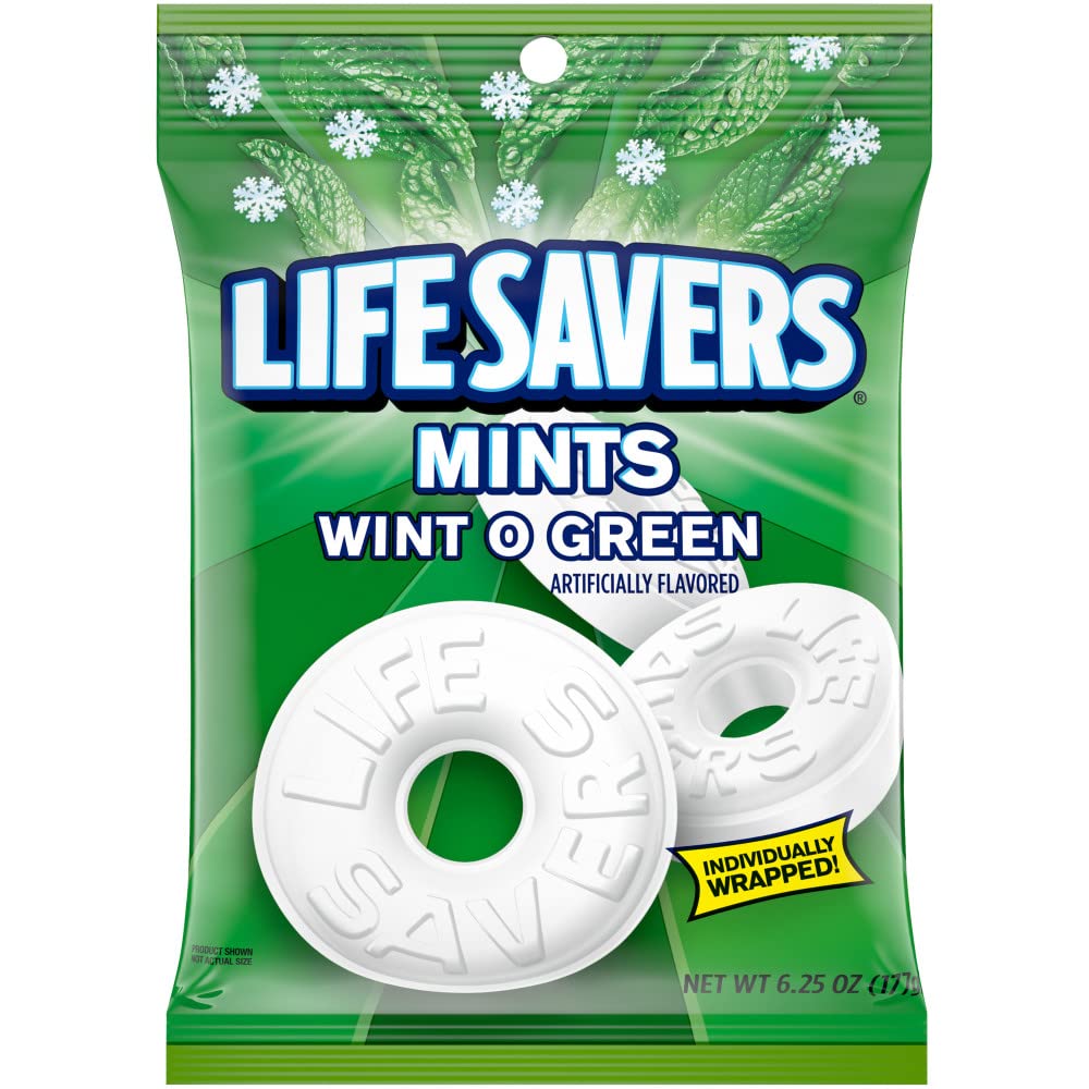 LIFE SAVERS Wint O Green Individually Wrapped Mints, Candy Variety Pack for Snacking, Sharing, Office Parties, and Pantry Stocki