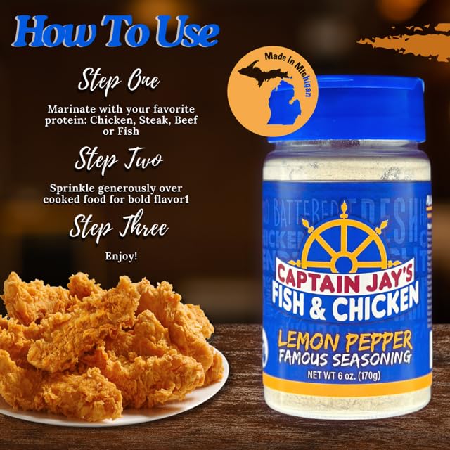 Captain Jay's Fish & Chicken Lemon Pepper Seasoning, 6 oz - Perfect for Fish & Chicken Dishes, World Famous Flavor