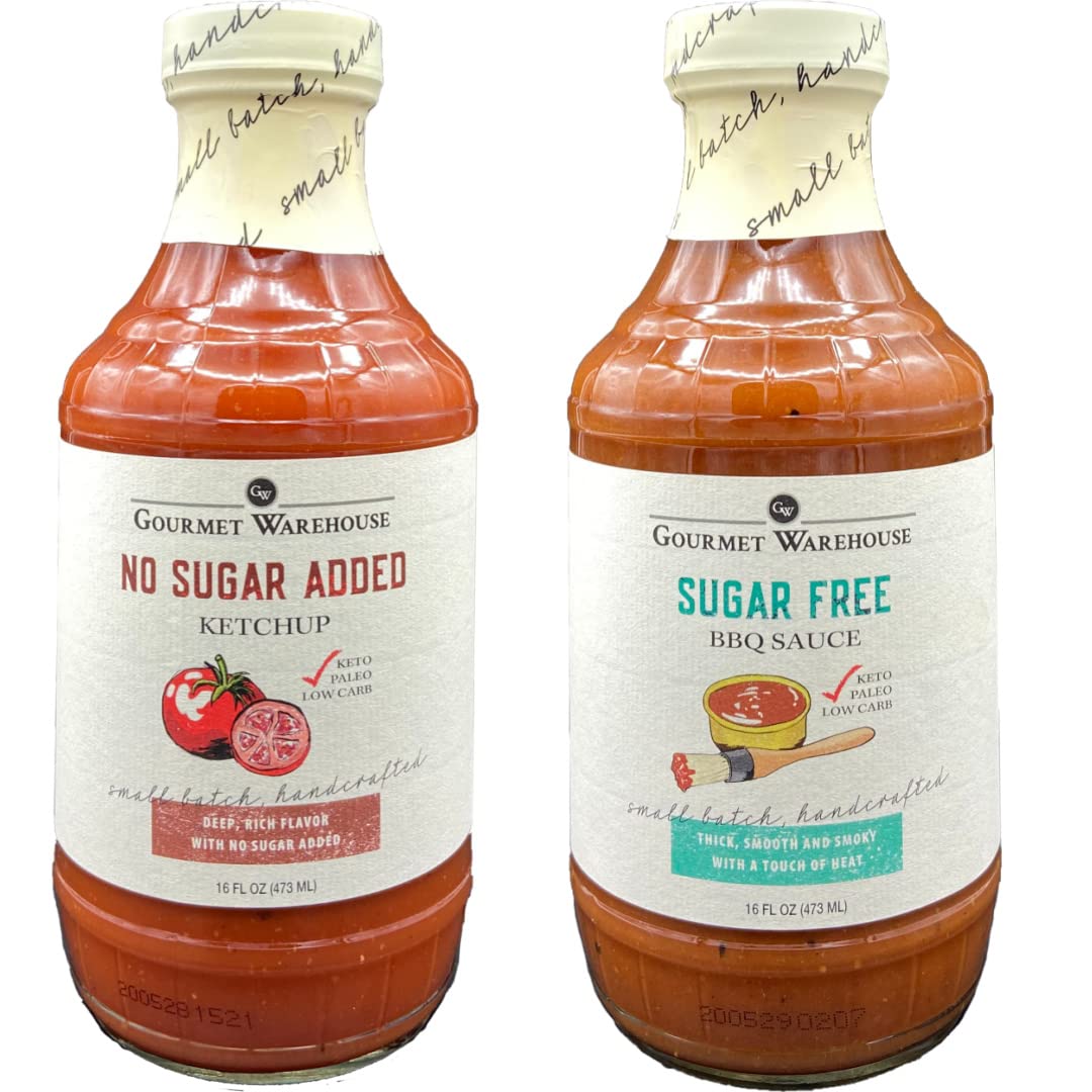 Gourmet Warehouse No Sugar Added Ketchup and Sugar Free BBQ Sauce, Handcrafted In Small Batches Gluten-Free, HFCS-Free, Keto Fri