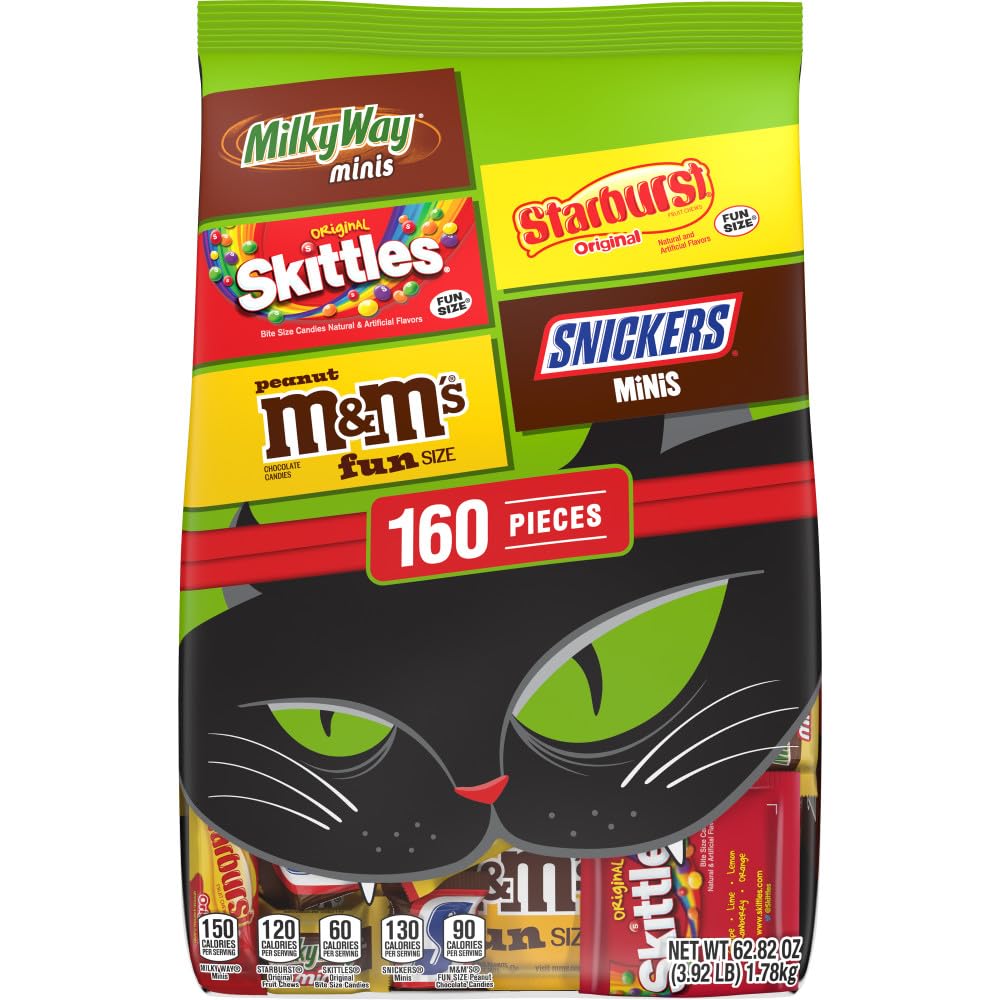 M&MS, SNICKERS & More Assorted Chocolate Candy Variety Pack, Fun Size Halloween Candy, 160 Ct Bulk Bag