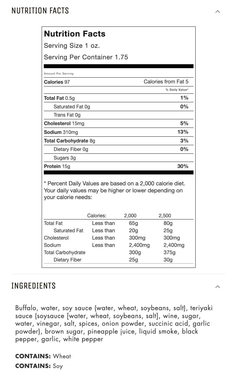 Jerky.com Original Buffalo Jerky 3-Pack - High Protein, Gluten-Free, 1.75oz (Pack of 3) - All-Natural Exotic Snack