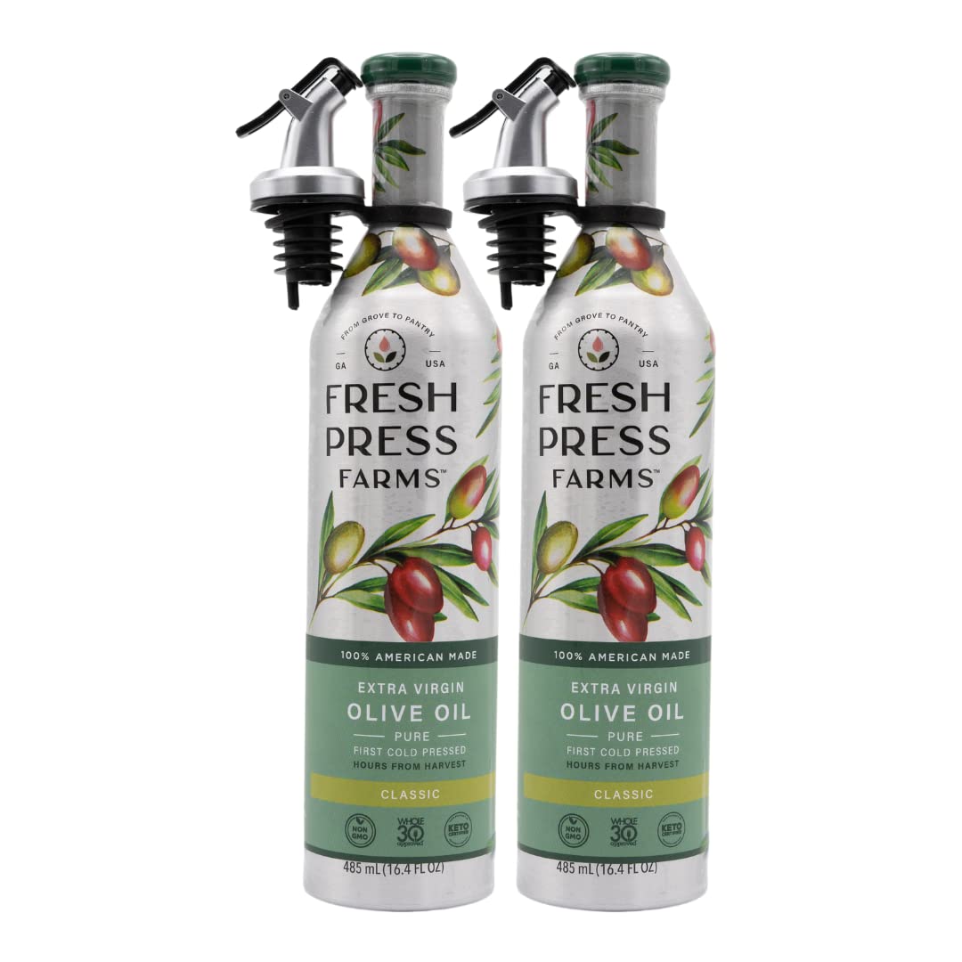 Fresh Press Farms Cold Pressed Classic Extra Virgin Olive Oil, 16.4 Fl Oz (Pack Of 2), Georgia Grown, 100% American Made, Unrefi