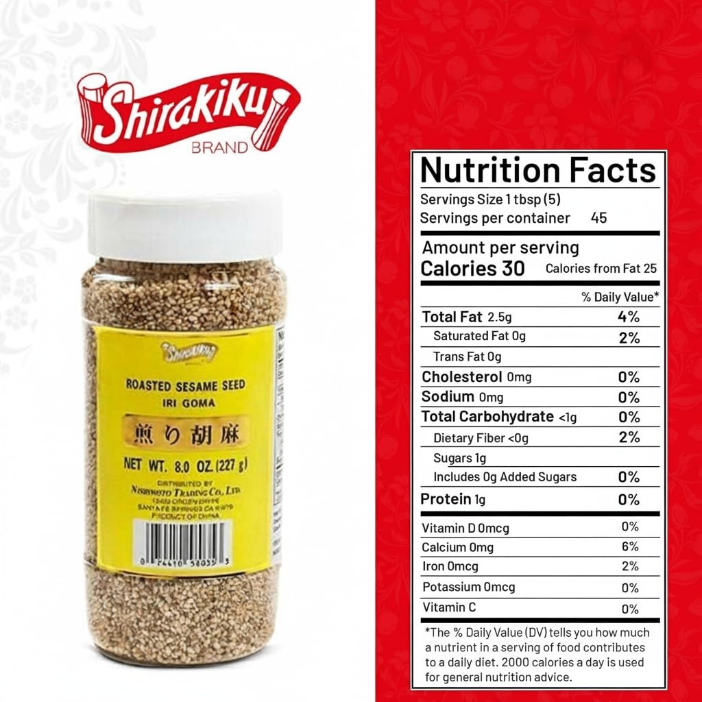 Shirakiku Roasted Sesame Seeds (IRI GOMA) | Perfect for Salad, Sushi, and Noodles Topping | Toasted Sesame Seeds with an Enticin