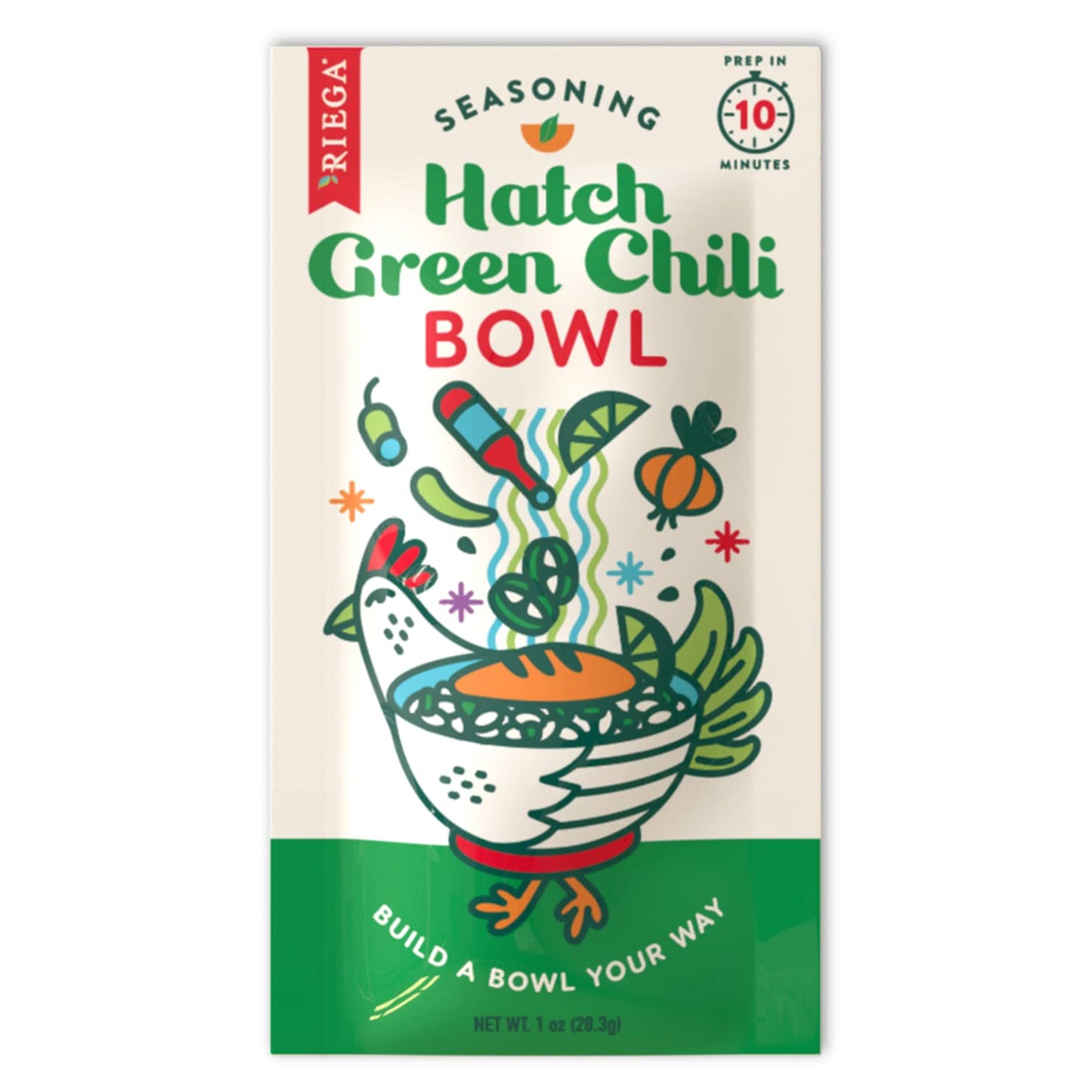 Riega Hatch Green Chili Bowl Seasoning, Authentic Hatch Green Chili Pepper Flavor to Enhance any Chili, Salad or Rice Bowl, 1 Ou