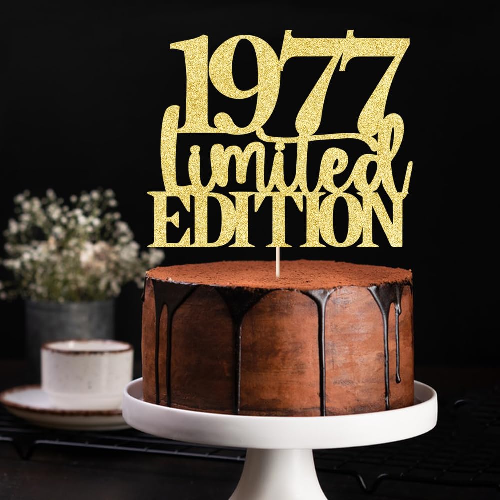 Limited Edition 1977 Cake Topper 48Th Birthday Happy Birthday Cake Topper Men And Women Cheer 48 Years Old Handmade Golden Glitt