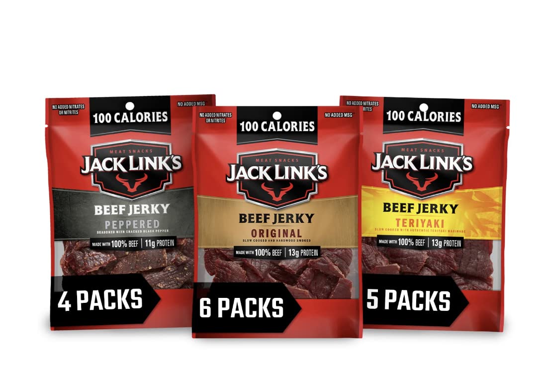 Jack Link'S Beef Jerky Variety Pack - Includes Original, Teriyaki, And Peppered Beef Jerky, Great Father'S Day Gifts For Dad - 9
