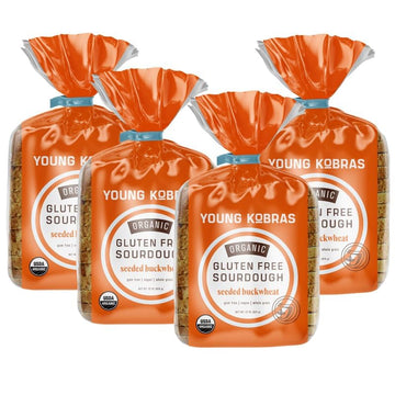 Young Kobras Organic, Gluten-Free Seeded Buckwheat Sourdough Bread 22oz (4-pack) - Allergen Friendly, Vegan, Gum-Free, Simple In