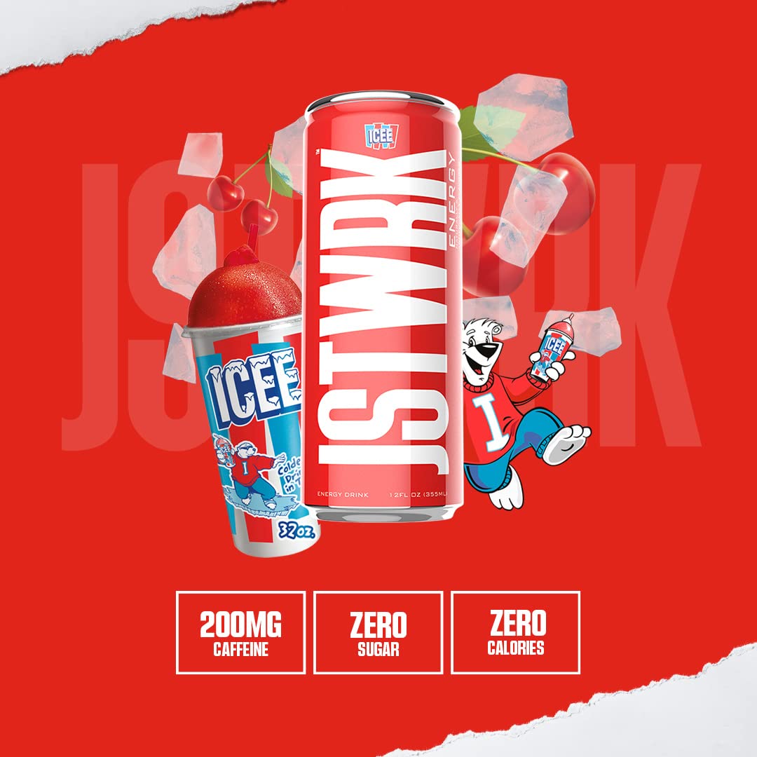 JST WRK Energy Drink - Sugar Free, 200mg Caffeine, 12 Fl Oz, 12-Pack, ICEE Cherry Flavor