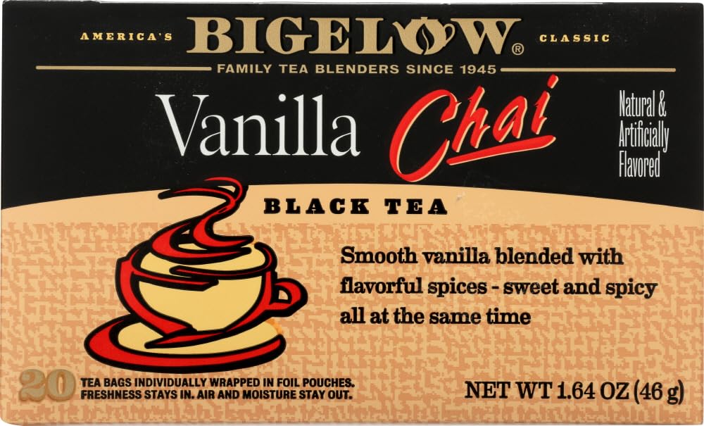 Bigelow Tea Chai Vanilla Tea Bags, 20 Count, Pack of 4