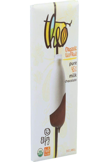 Theo Chocolate Pure Organic Milk Chocolate Bar, 45% Cacao, 1 Bar | Fair Trade