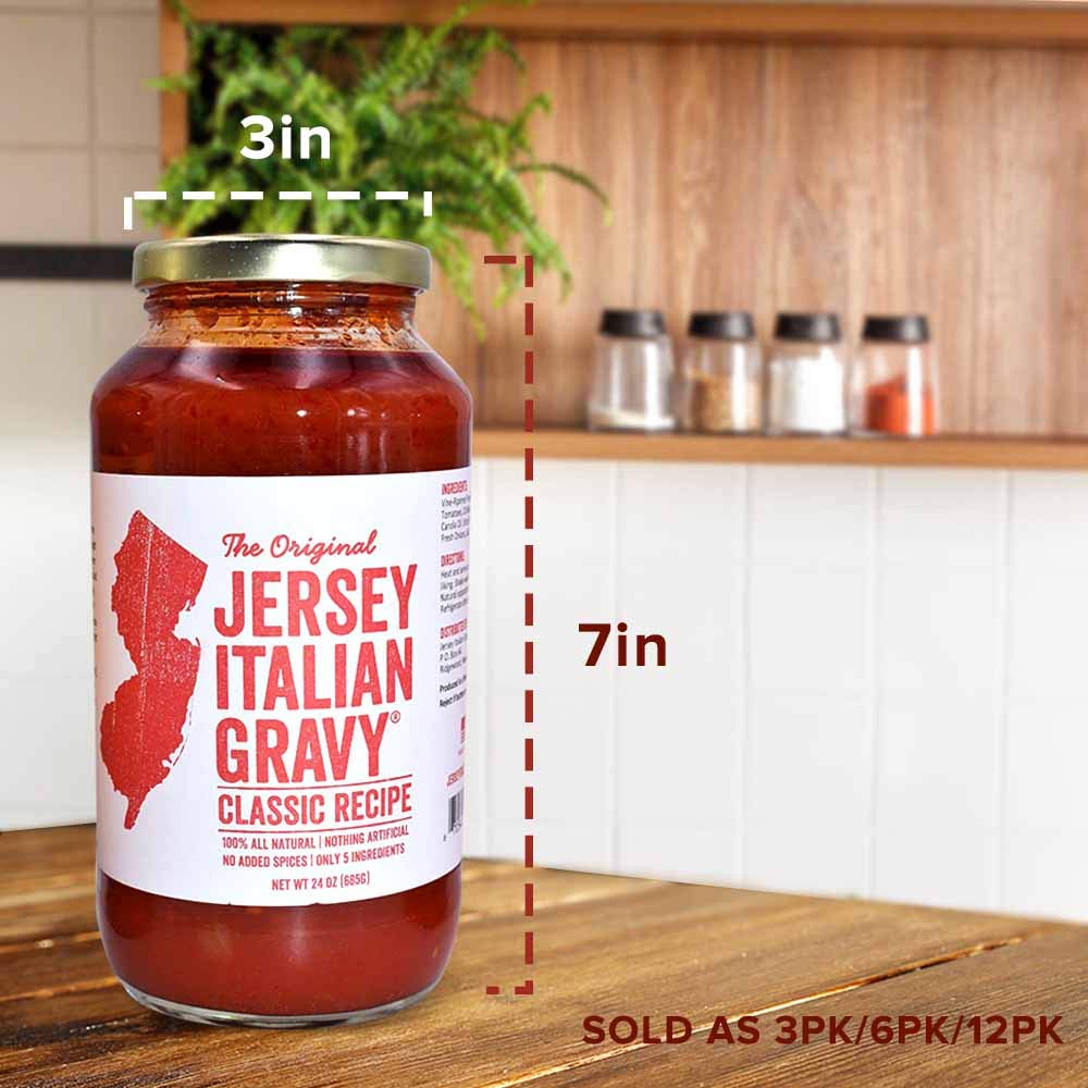 Jersey Italian Gravy-24 Oz Jar-Gourmet, All Natural All Purpose Tomato Sauce For Pasta And More, No Artificial Ingredients- Vegan Friendly-Authentic Recipe For Pasta, (Classic, 12 Pack)