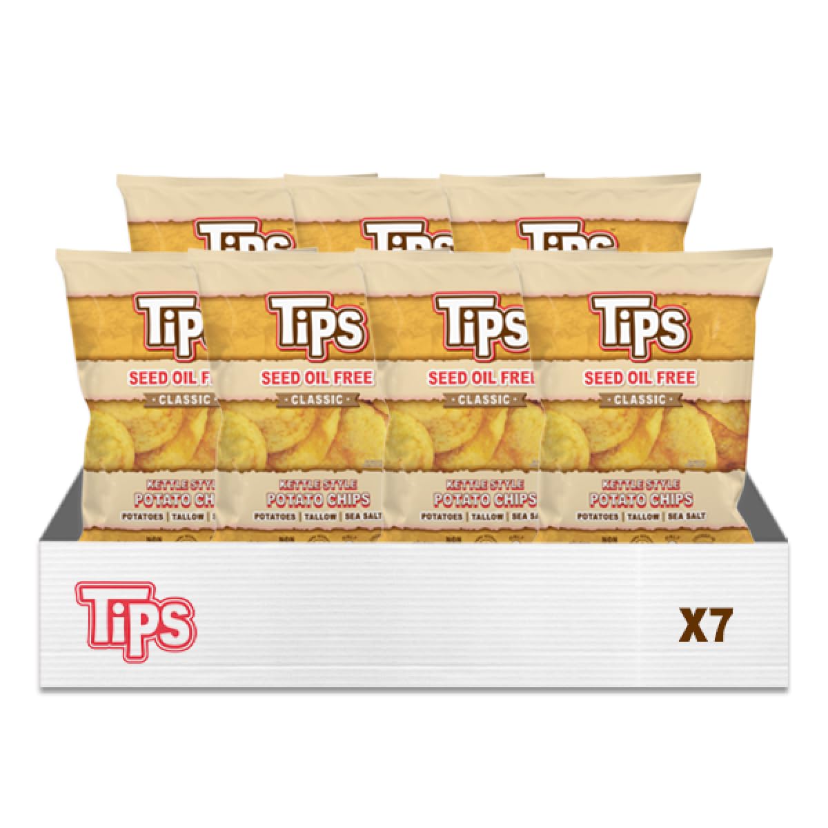 TIPS Potato Chips - Classic Sea Salt - Tallow Cooked - Seed Oil Free & Gluten Free - Kettle Style Potato Chips Made with Potatoe