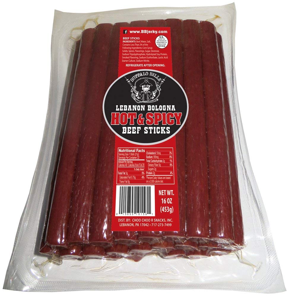 Buffalo Bills Hot & Spicy Lebanon Bologna Sticks, 16 Ounces, Pennsylvania Dutch Beef Snack