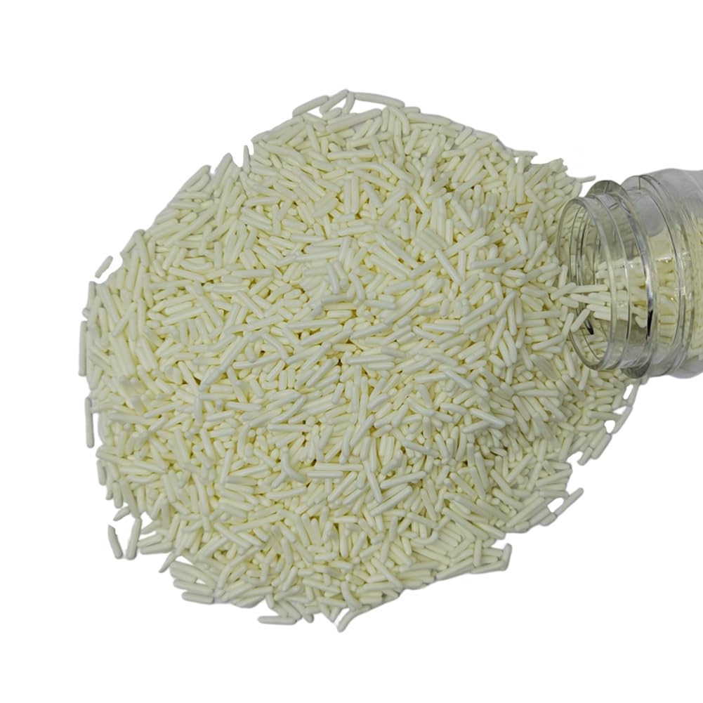 Homankit White Jimmies Sprinkles Edible White Sprinkle Candy Soft Jimmies Toppings for Ice Cream, Cupcake, Cake, Cookie, Dessert