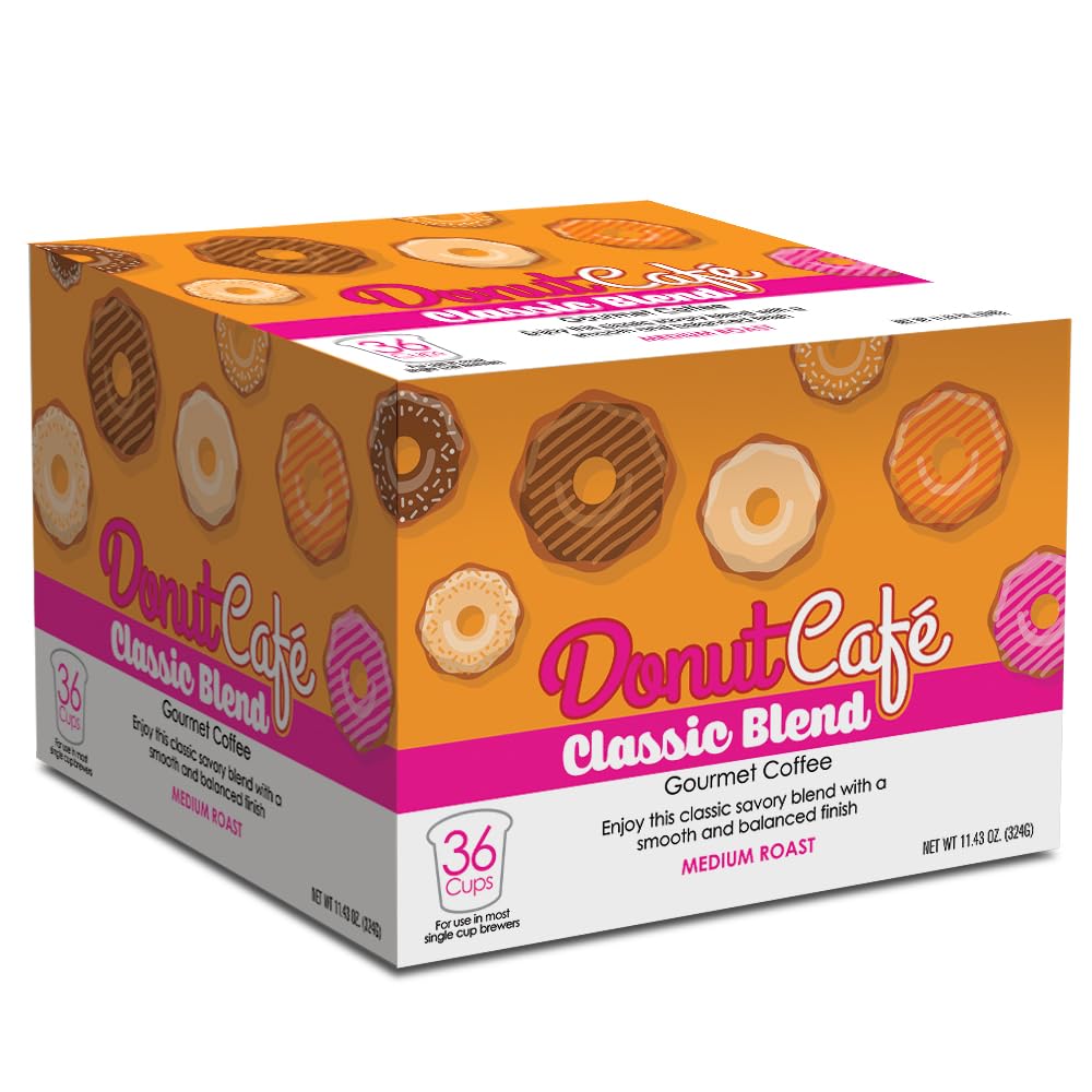 Donut Café - Coffee Gourmet Pods, Classic Blend, Medium Roast – Non-Gmo, Gluten Free – Compatible With Keurig K Cup Malt-Inspired – Smooth & Delicious – 36 Count