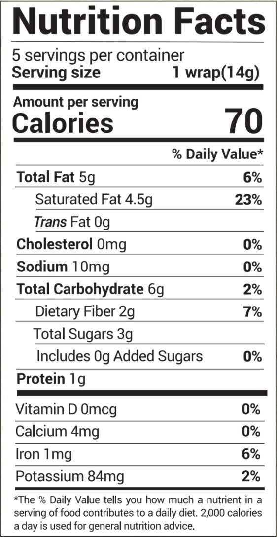 NUCO Coconut Wraps, Moringa Flavor, Vegan, Gluten Free, Non-GMO, 2.47 oz, 5 Count, Original Version