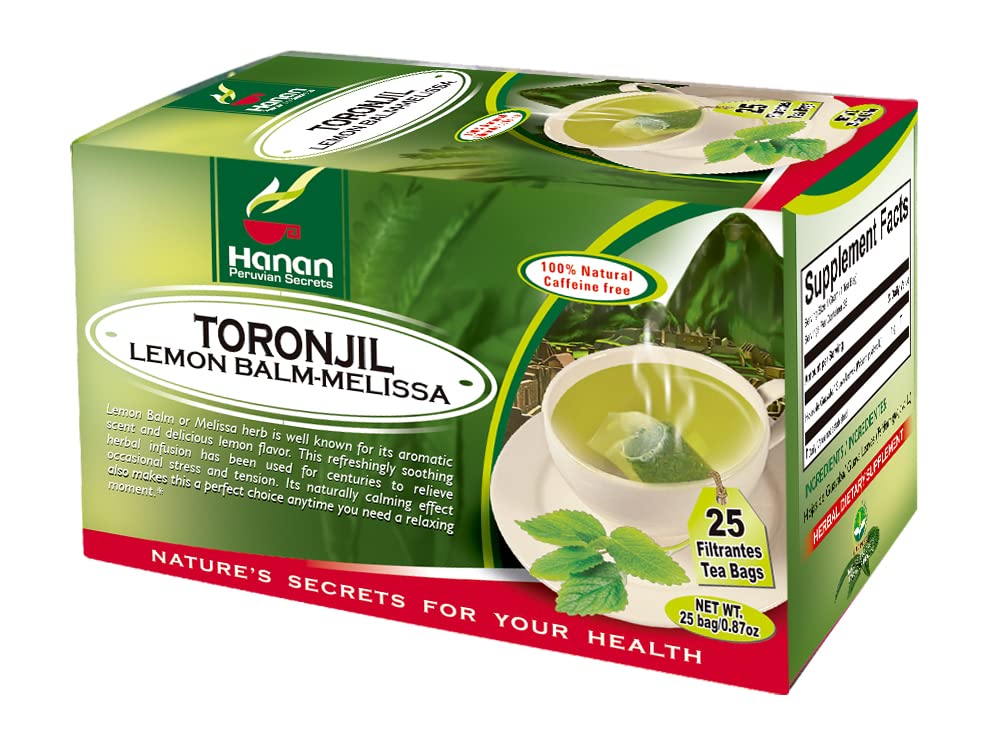 HANAN PERUVIAN SECRETS Lemon Balm Tea - Herbal Tea with 25 Teabags - Natural Dried Plant Leaves from Peru