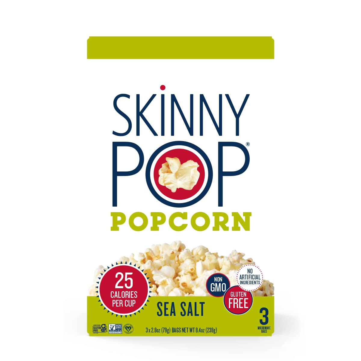 SkinnyPop Popcorn, Sea Salt Microwave, 2.8oz, 12 Boxes (3 Bags per Box)