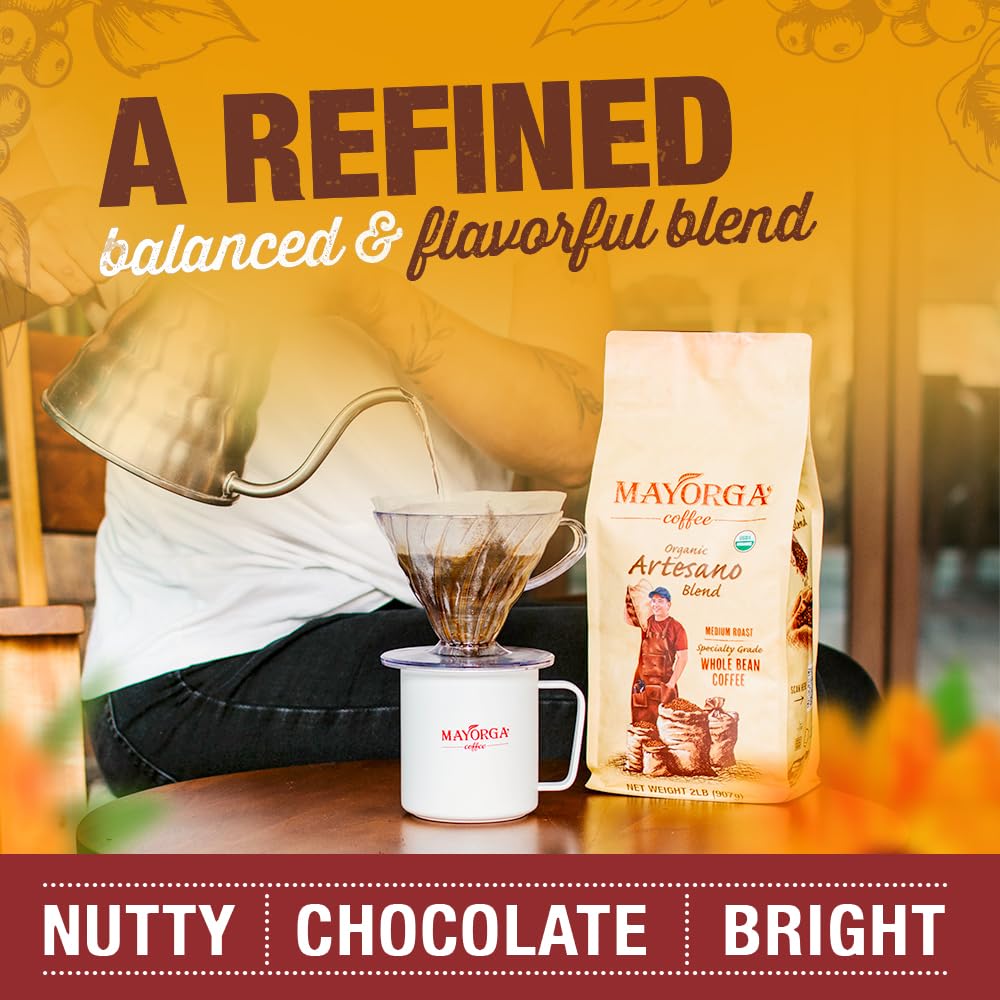 Mayorga Coffee Artesano Blend, 2 Lb Bag - Medium Roast Coffee - Organic Coffee - 100% Arabica Whole Beans - Smooth Chocolate & N