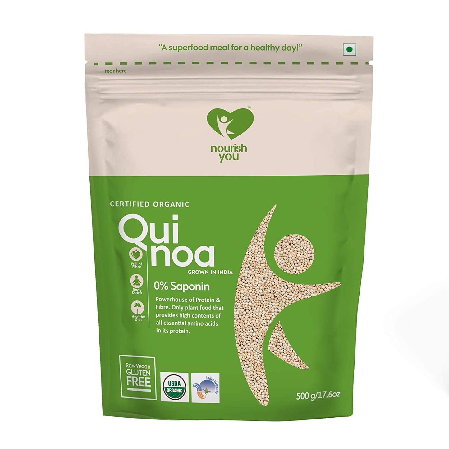 Nourish You Organic White Quinoa Seeds 500G | Gluten-Free | High Protein & Fiber | Ideal For Breakfast Cereal, Pilafs, Soups & S