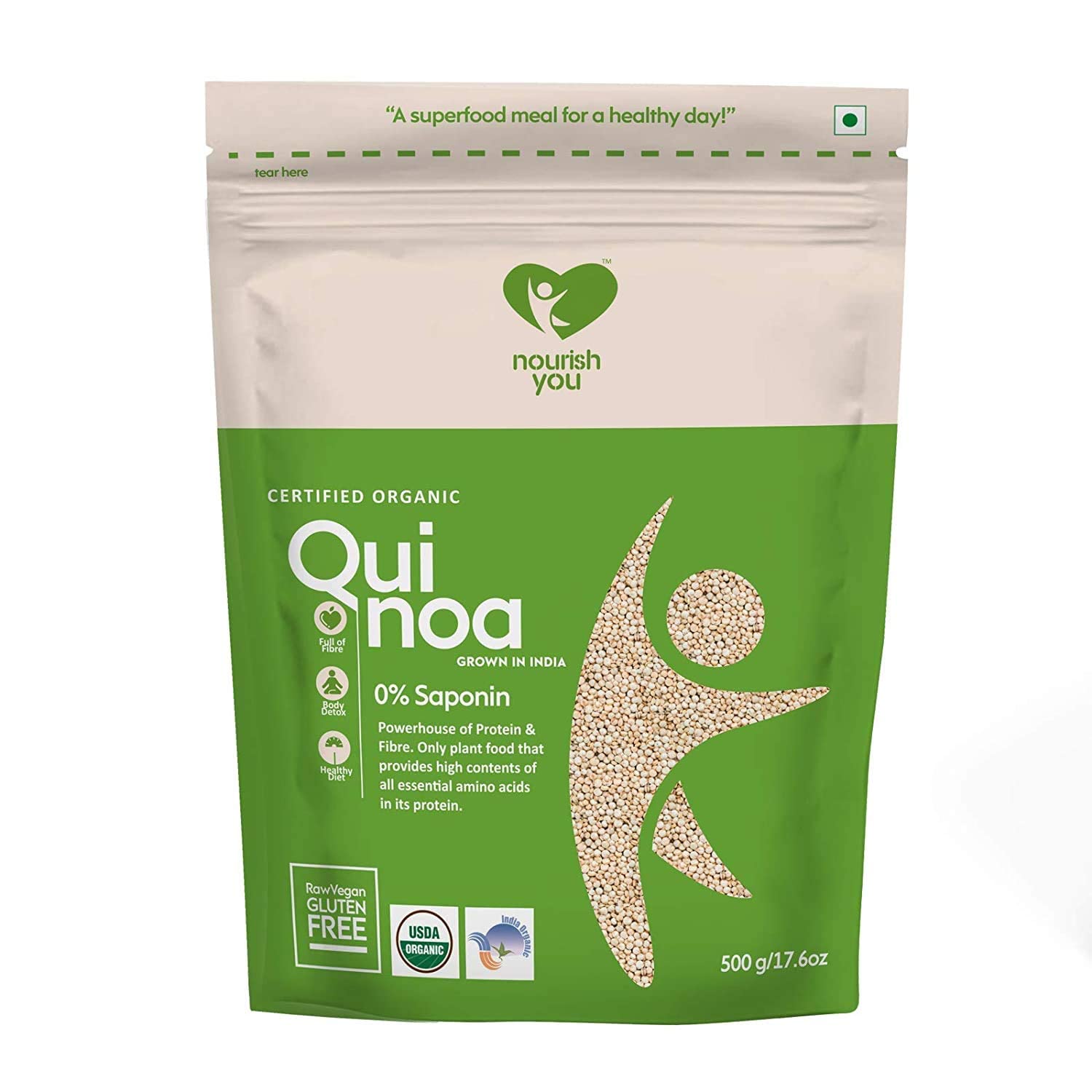 Nourish You Organic White Quinoa Seeds 500G | Gluten-Free | High Protein & Fiber | Ideal For Breakfast Cereal, Pilafs, Soups & S