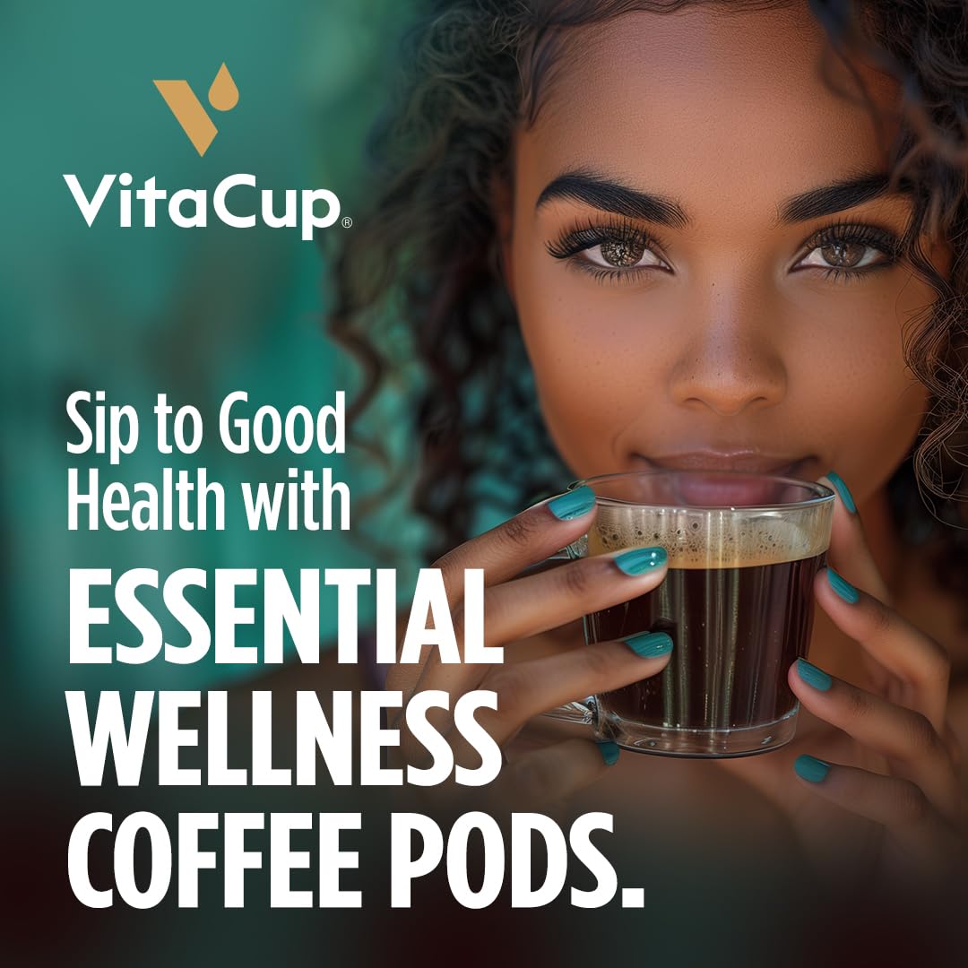 VitaCup Immunity Coffee Pods, Medium Dark Roast, 64 Count, Compatible with Keurig K-Cup malt-inspired
