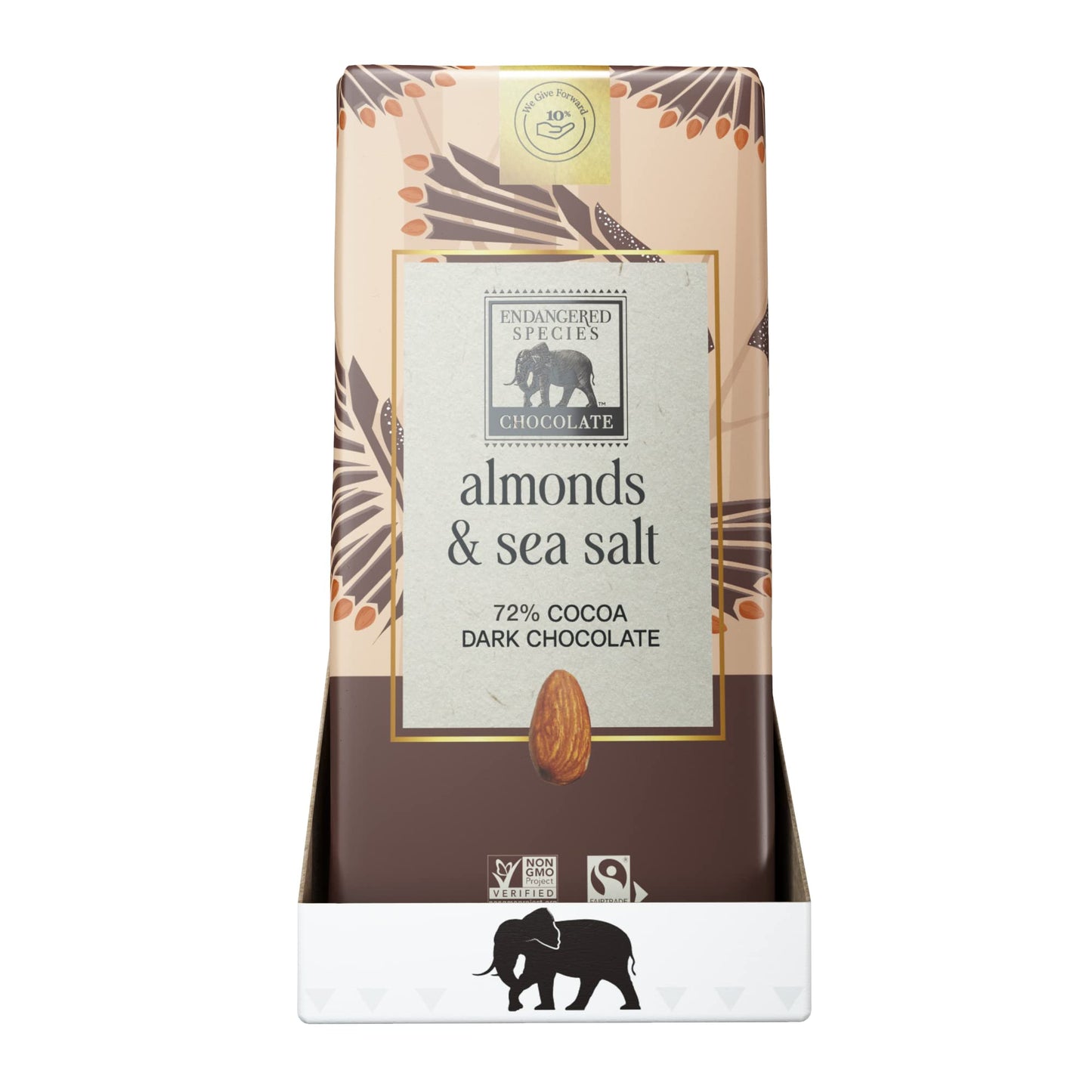 Endangered Species Dark Chocolate Bar W/Sea Salt & Almonds (72% Cocoa)