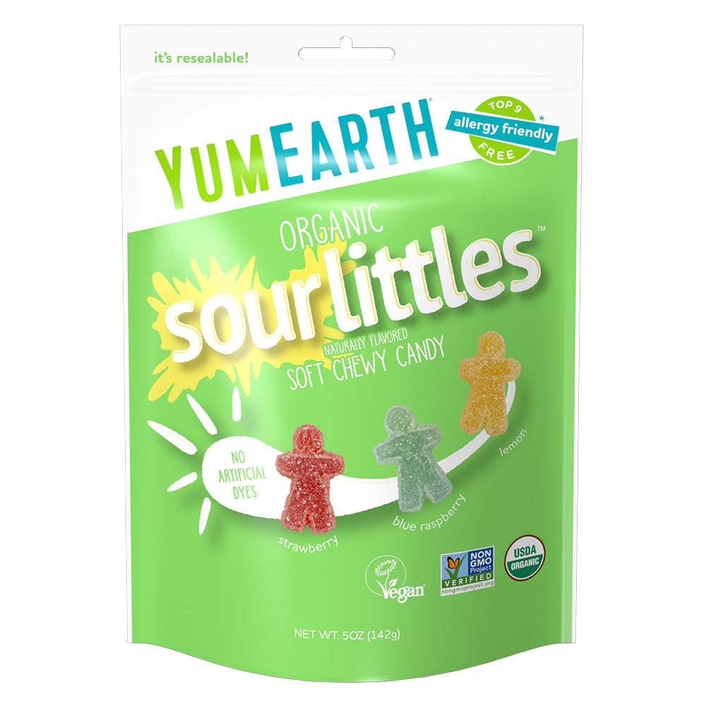 YumEarth Organic Sour Littles Chewy Candy - Allergy Friendly (Top 9 Free), No Artificial Dyes or Flavors, Non GMO, Gluten Free, 