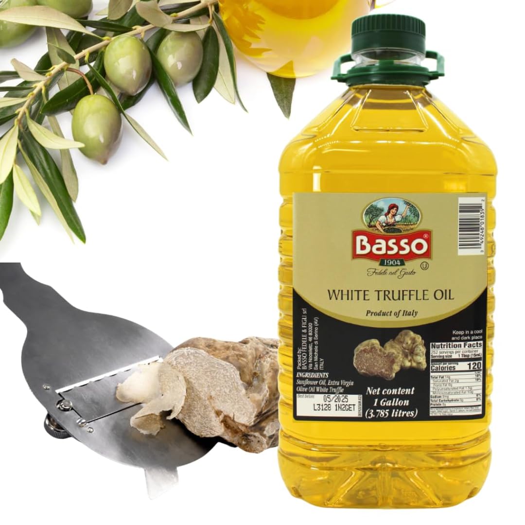 Basso 1904 - White Truffle Oil, Bulk, 1 Gallon (3.785 Liters), Product Of Italy, Non-Gmo