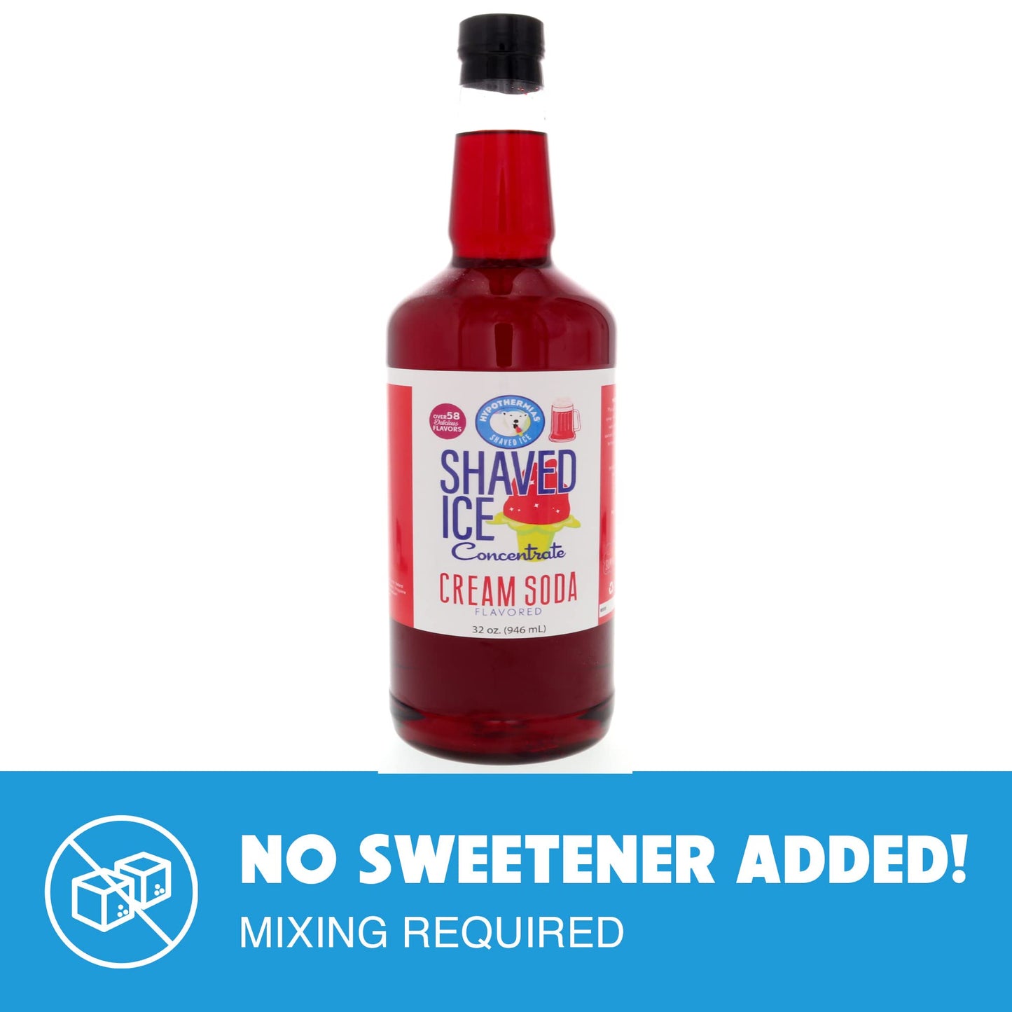 Hypothermias Shaved Ice Syrup Concentrate - Red Cream Soda - 32 Fl Oz (Makes 8 Gallons) - Unsweetened, Add Sweetener and Water