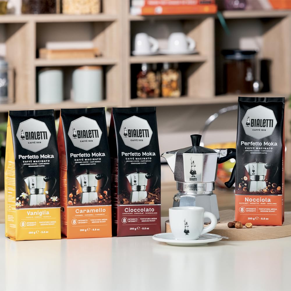 Bialetti - Perfetto Moka Nocciola: Medium Roasting Ground Coffee, Hazelnut Aroma, 8.8 Oz - 250G, Bag With Flavour-Saving Valve
