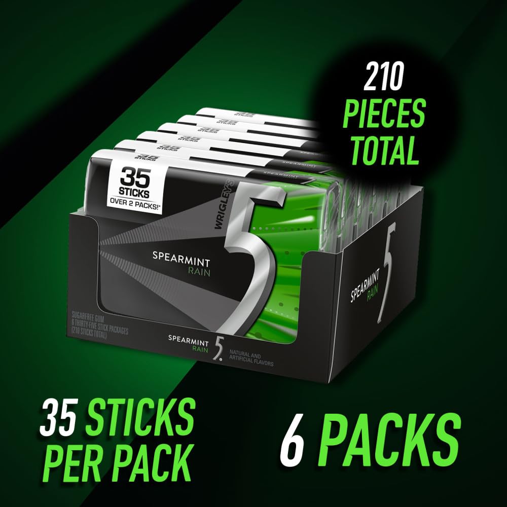 5 Gum Sugarfree Gum, Spearmint Rain, 35-stick pack (6 packs total) 35 Count