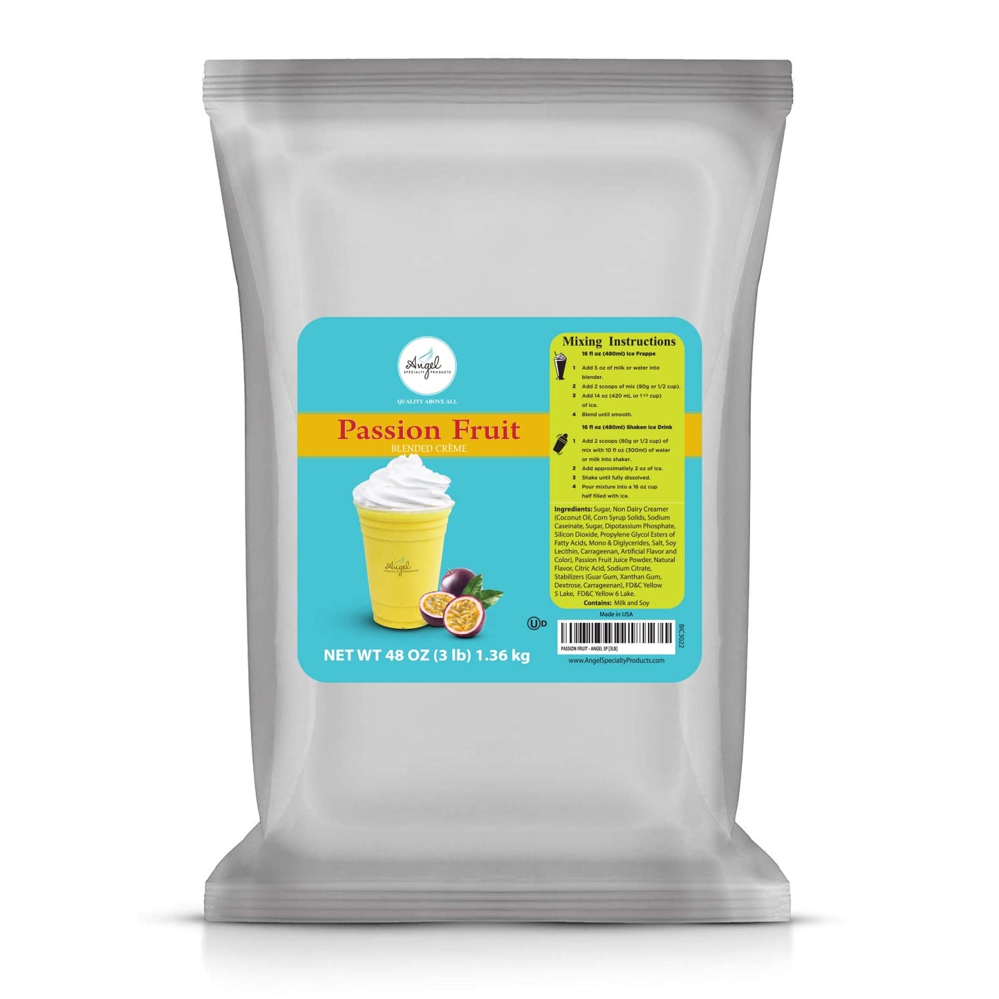 Angel Specialty Products, Blended Smoothie, Frappe Powder Mix, Passion Fruit [3 Lb] [34 Servings]