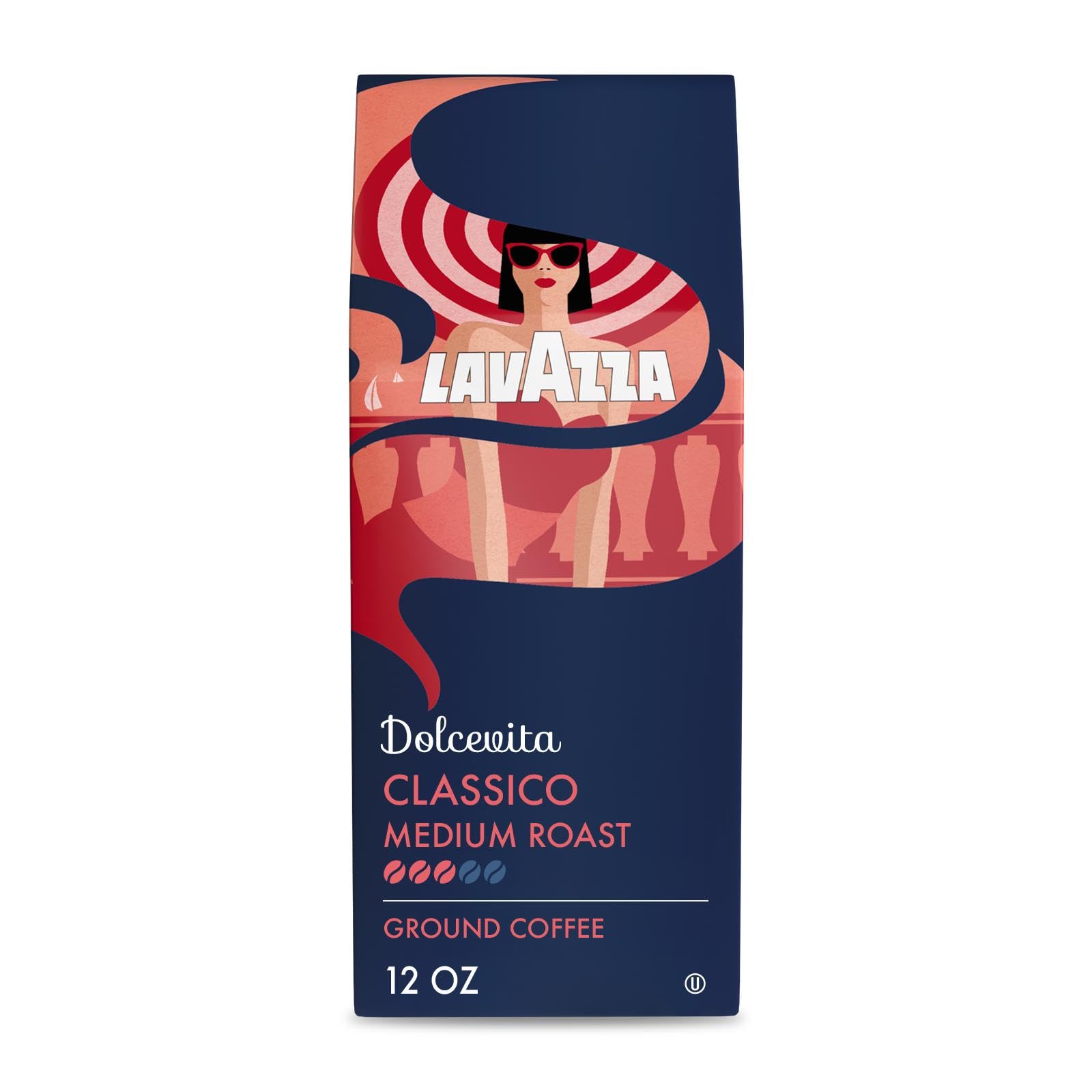 Lavazza Ground Coffee, Medium Roast, Rich and Full-bodied, 12oz Bag, Arabica and Robusta, Intensity 3/5, Pack of 1