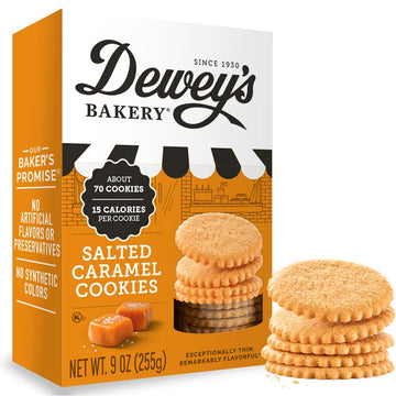 Dewey's Bakery Salted Caramel Cookie Thins | No Artificial Flavors, Synthetic Colors or Preservatives | Baked in Small Batches |