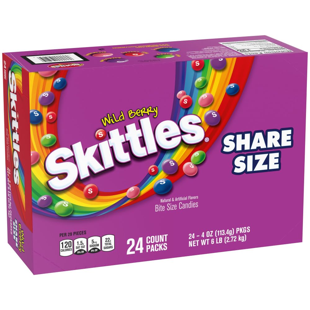 SKITTLES Wild Berry Chewy Candy Bulk - Share Size, 4 oz Bags (Pack of 24), Fruit Flavored Candy with Strawberry, Berry Punch, Wi