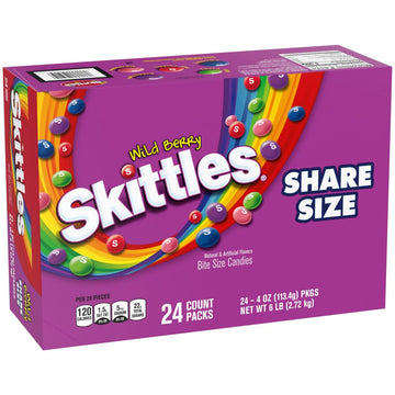 SKITTLES Wild Berry Chewy Candy Bulk - Share Size, 4 oz Bags (Pack of 24), Fruit Flavored Candy with Strawberry, Berry Punch, Wi