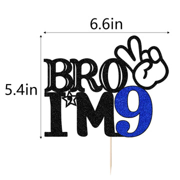 Bro I'M 9 Cake Topper- 9Th Birthday Cake Picks, Officially Teenager Cake Topper, Boy 9Th Birthday Cake Decorations - 9 Years Old
