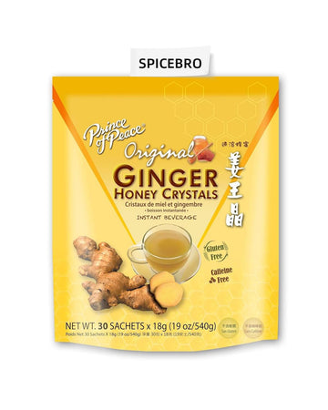 Prince Of Peace Instant Ginger Honey Crystals 19 Oz, 540G (Pack Of 1 X 30 Sachets) Candied Ginger, Natural Ginger Chews Candy