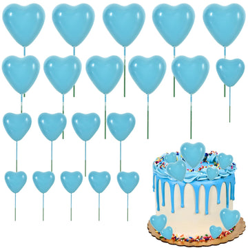 Beishida 20 Pcs Blue Heart Cake Toppers 3D Heart Cake Toppers Foam Toppers Cake Decoration Happy Birthday Cake Diy Cake Insert F
