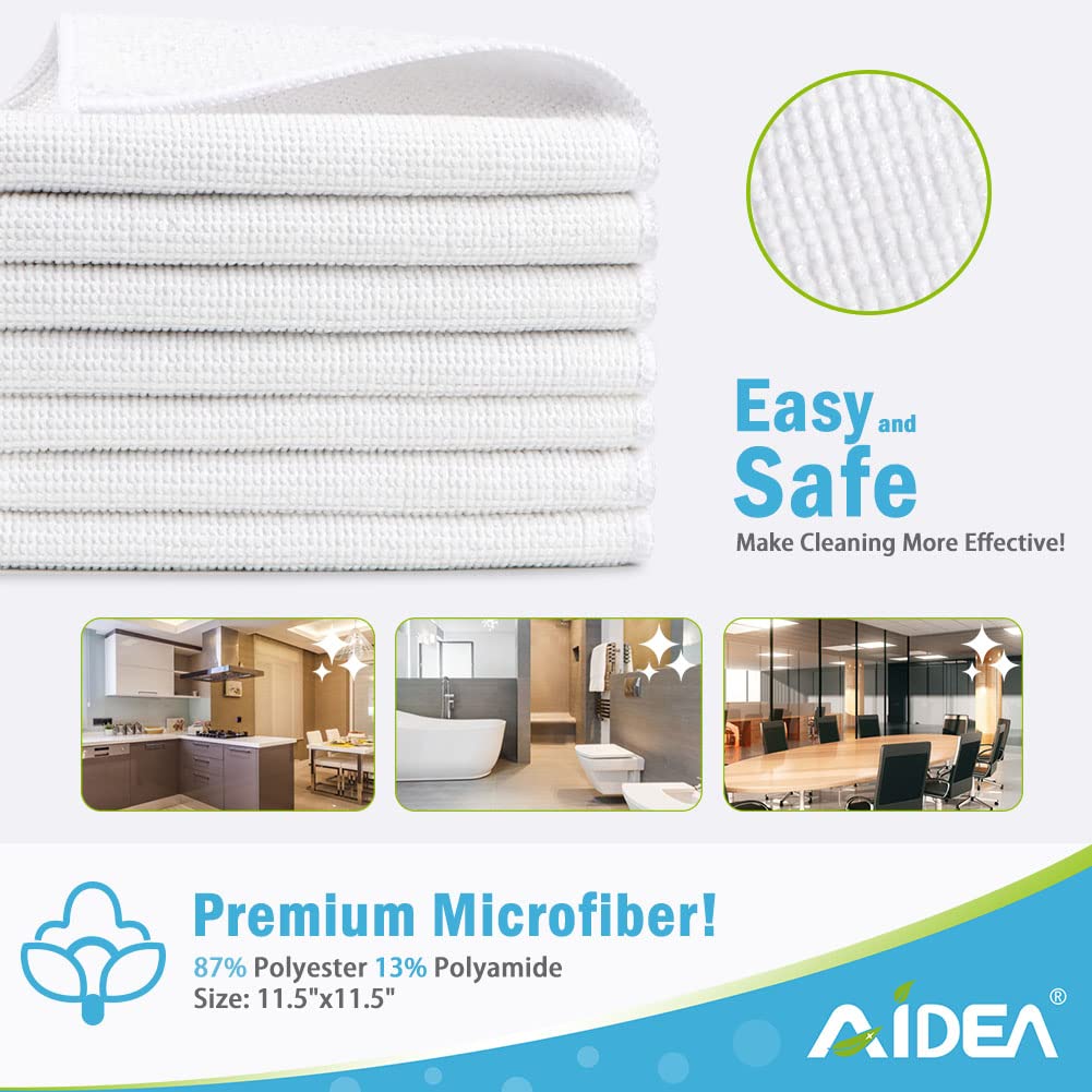 Aidea Microfiber Cleaning Cloths White-24Pk, Absorbent Cleaning Rags, Lint-Free, Scratch-Free, Streak-Free Wash Cloths, Microfib